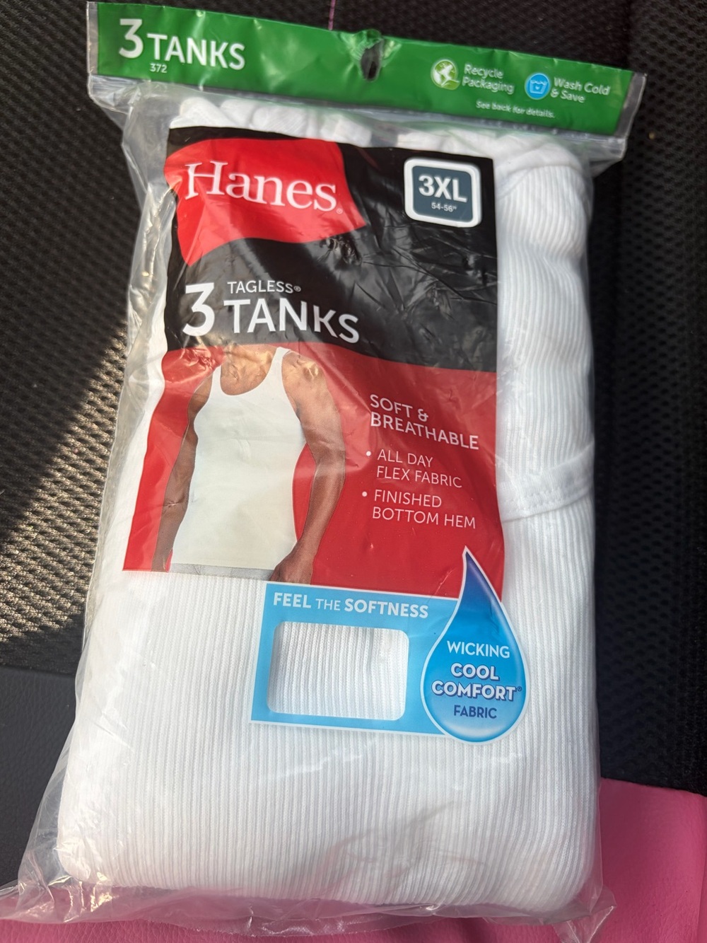 Hanes White 3-Pack Tagless Ribbed Tank Tops - 3XL - Picture 2 of 3